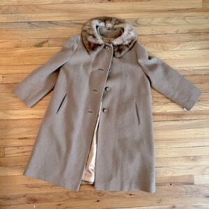 Vintage 60s A-line Boucle Coat with Fur Collar.